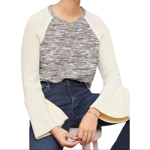 Anthropologie Gray and Ivory Dolan Knit Bell Sleeve Sweater XS - Picture 1 of 9